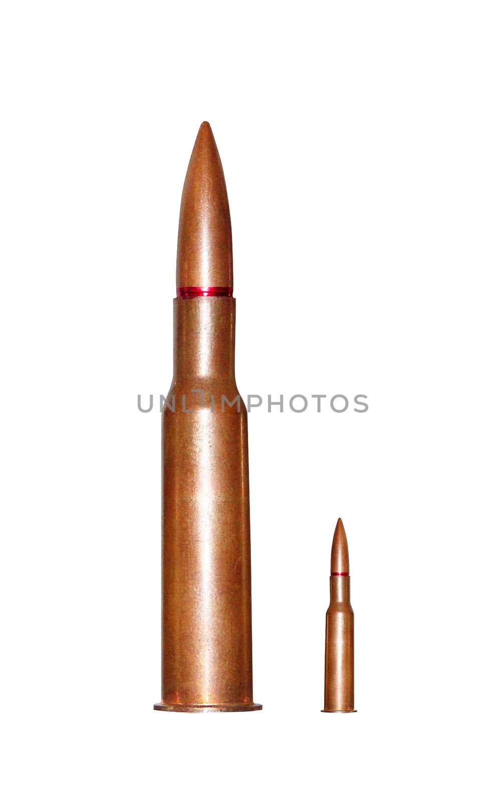 Two rifle bullets over white background by ozaiachin