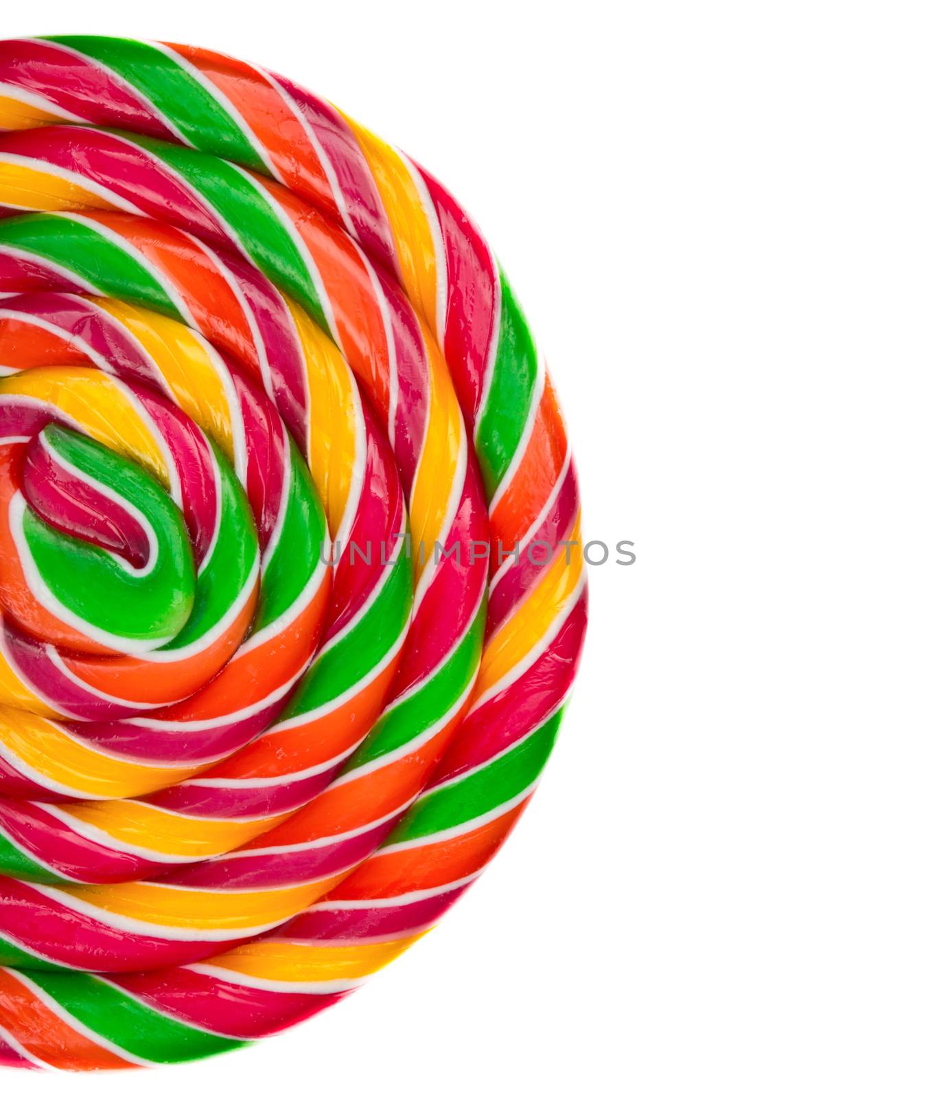 Lollipop candy on white background, rainbow colours