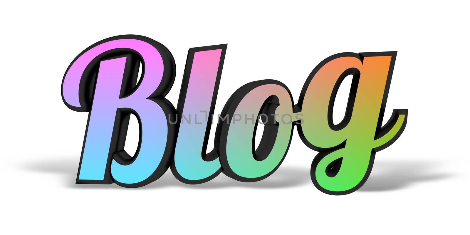 Illustration of the word blog with colorful front face and drop shadow