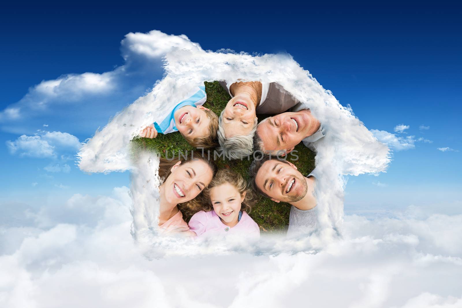 House outline in clouds against bright blue sky with clouds