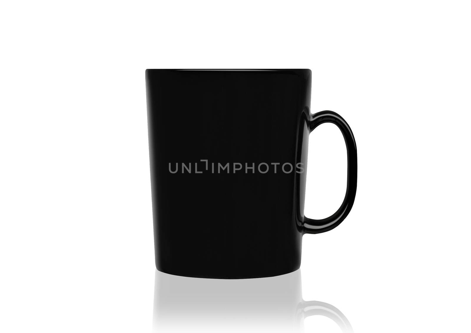 Black mug empty blank for coffee or tea isolated