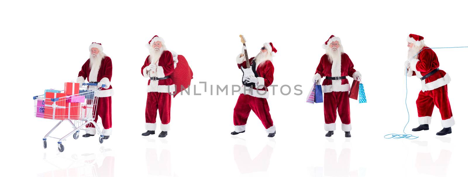 Composite image of different santas on white background