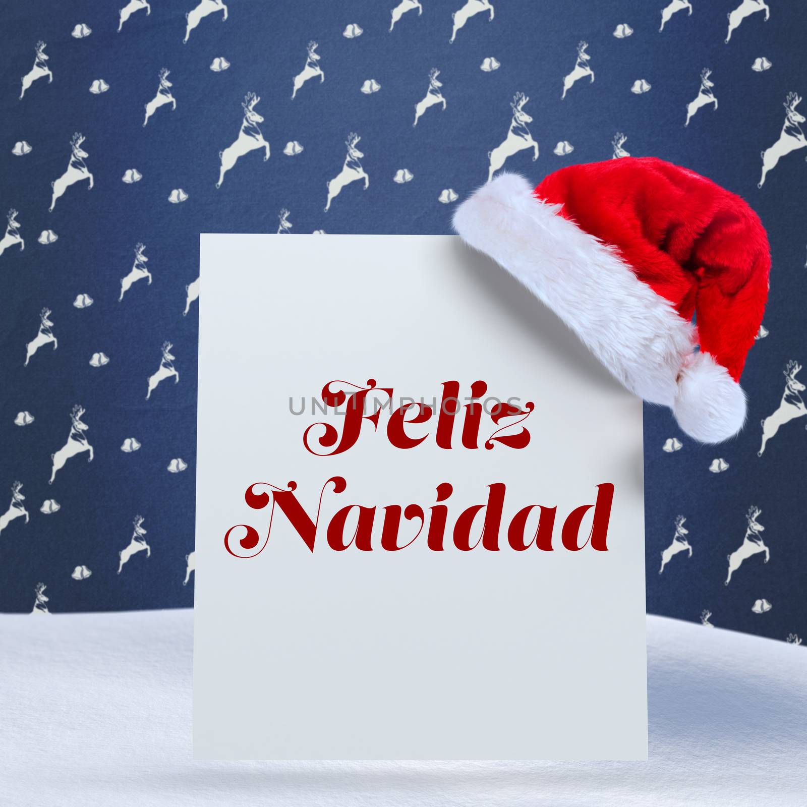 Feliz navidad against blue reindeer pattern