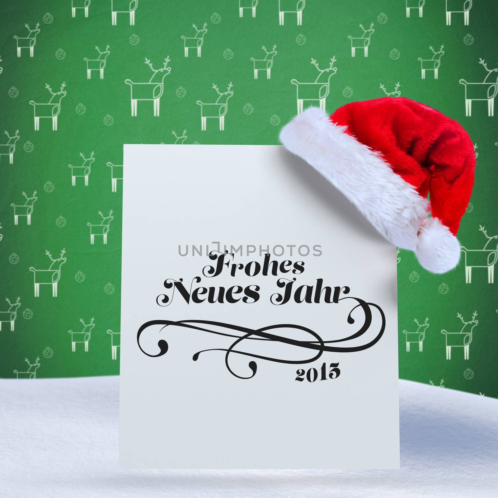 frohes neues jahr against green reindeer pattern