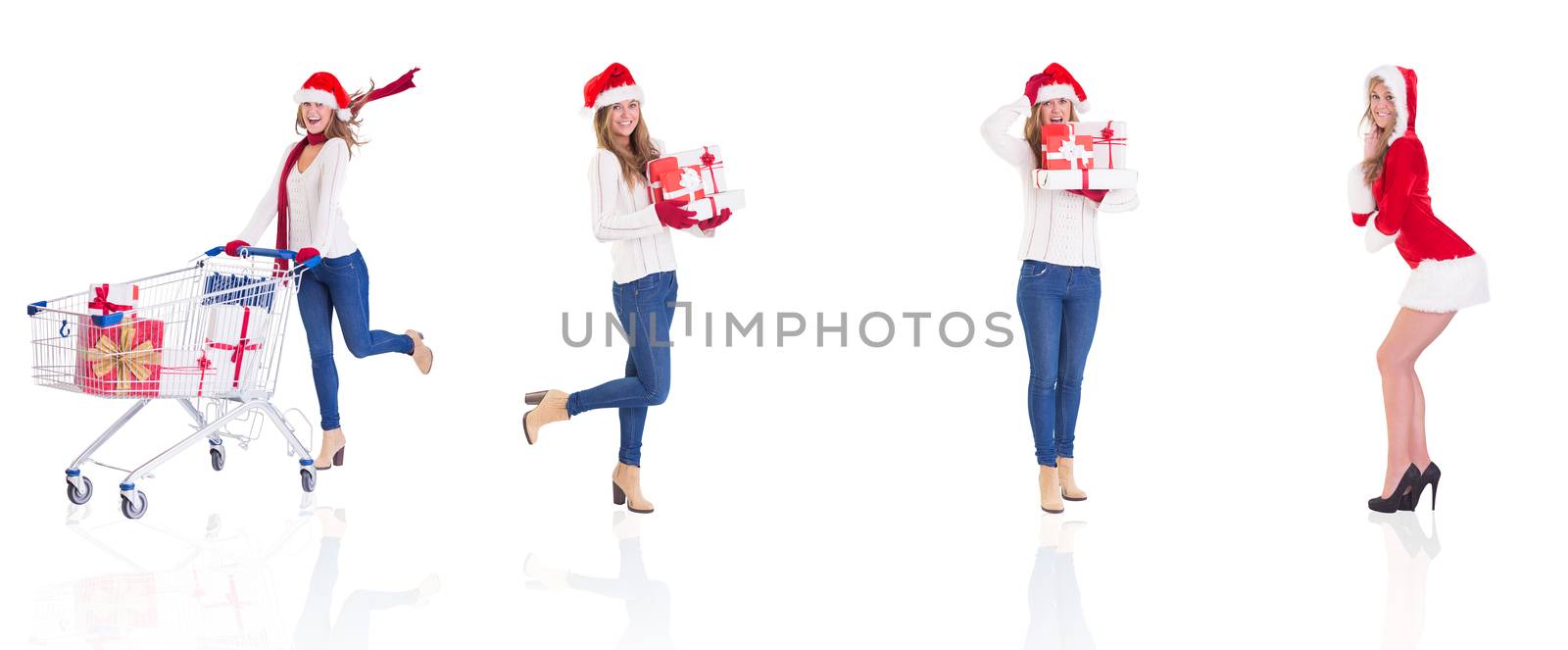 Composite image of different festive blondes on white background