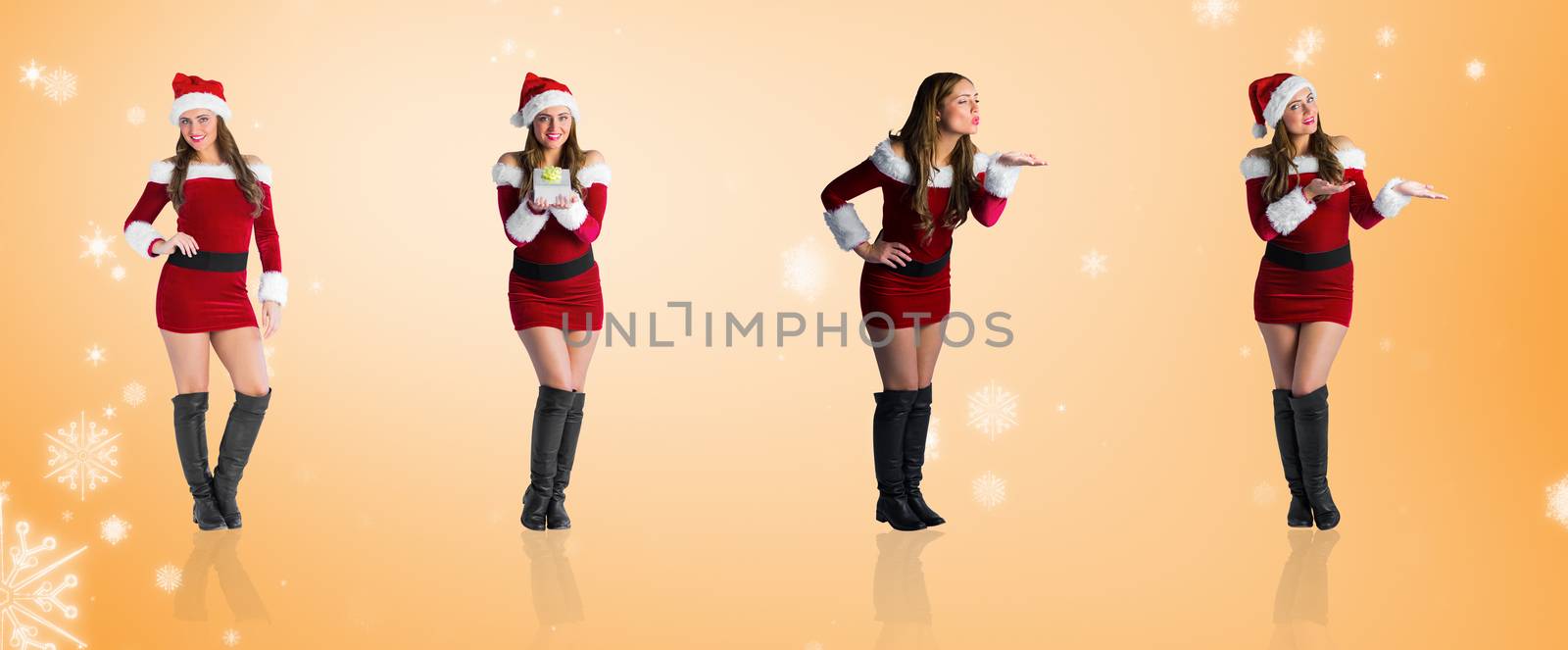 Composite image of different festive blondes against orange vignette