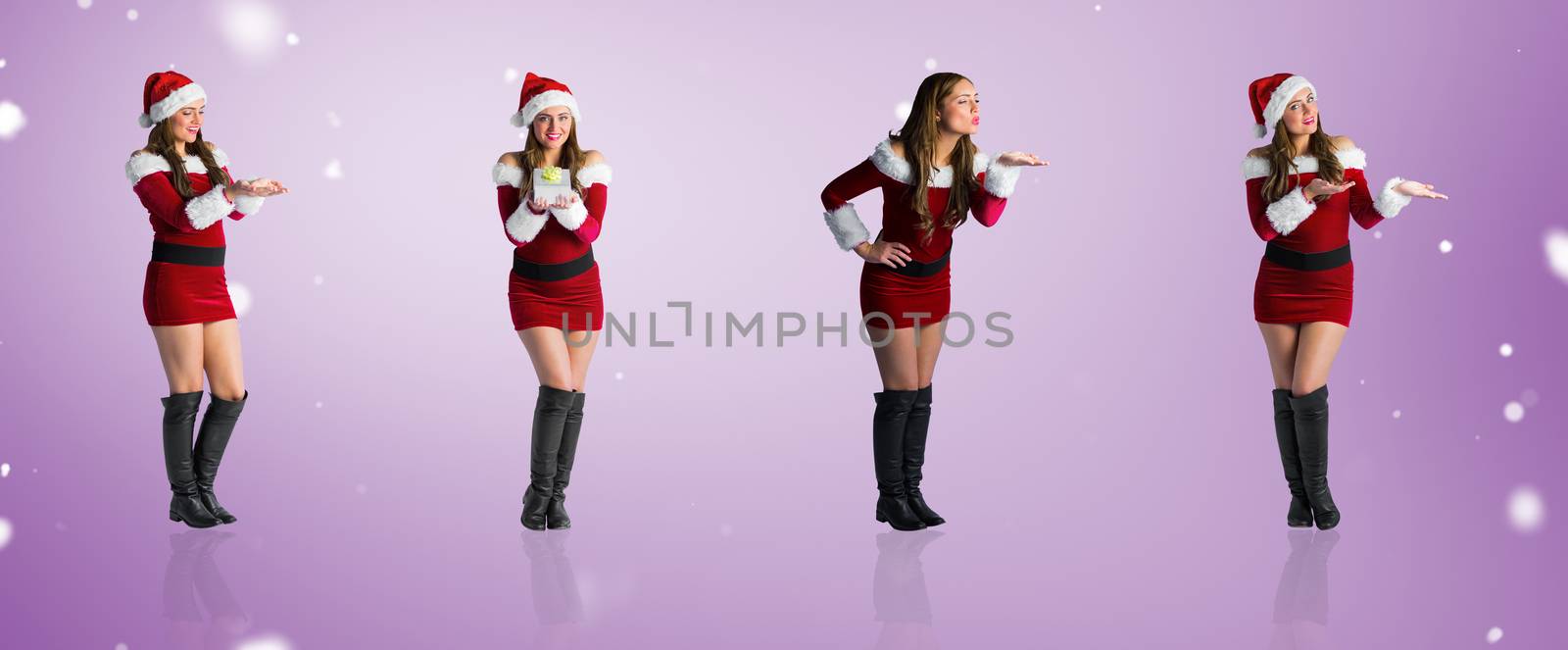 Composite image of different festive blondes against purple vignette