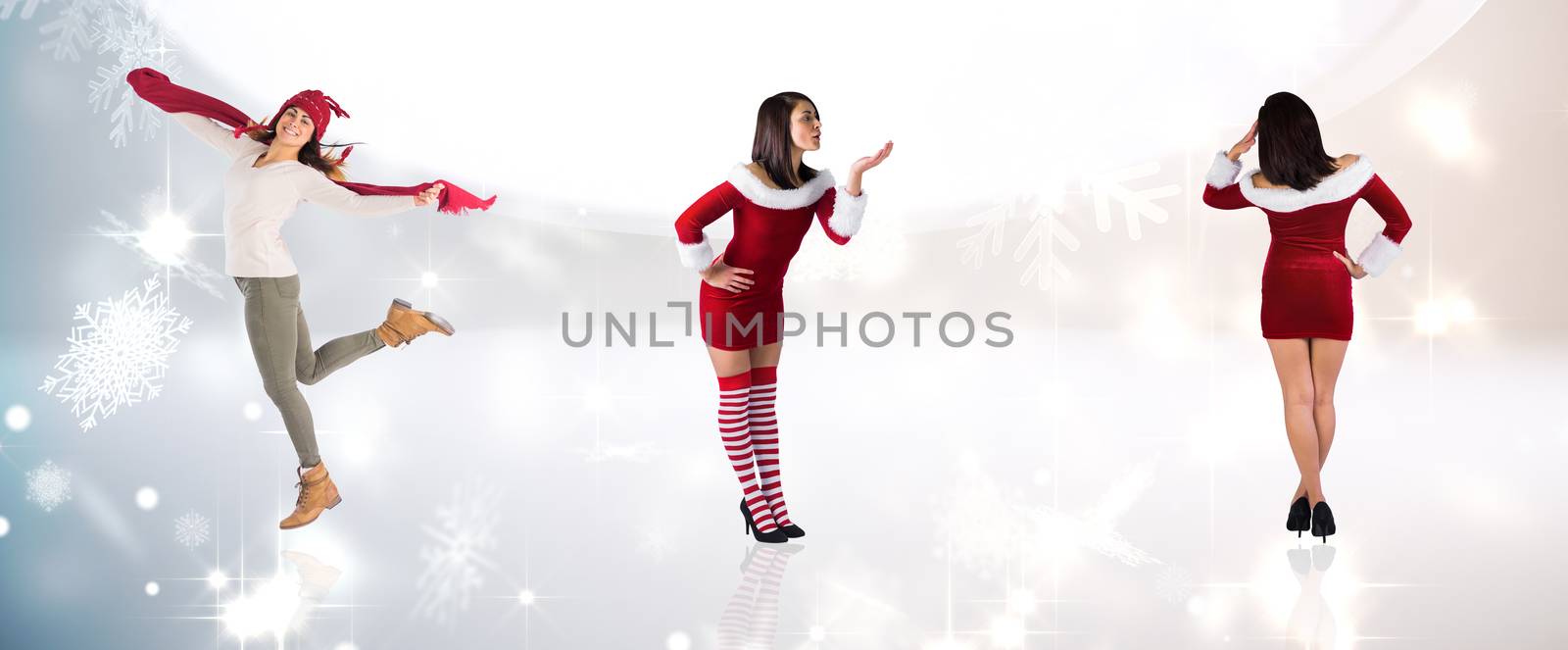 Composite image of different pretty girls in santa outfit  by Wavebreakmedia