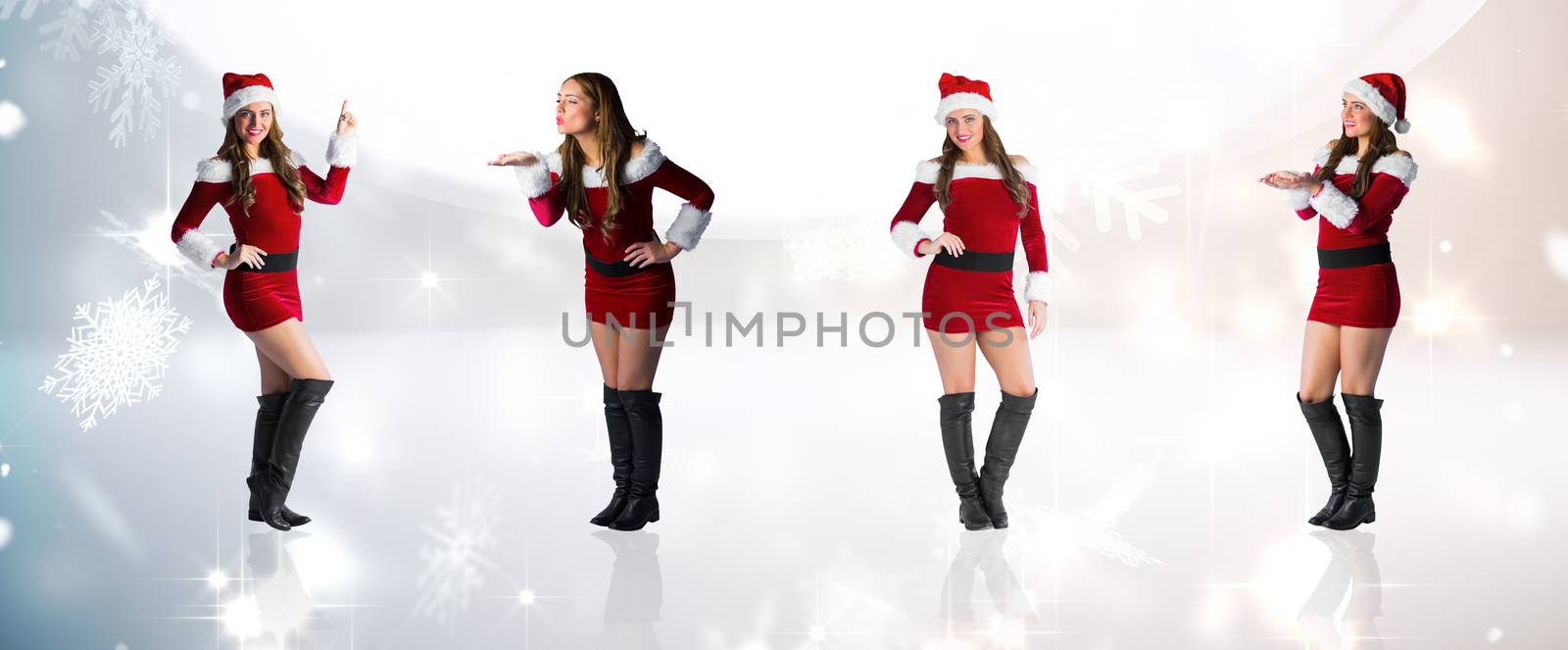 Composite image of different festive blondes against lights twinkling in modern room