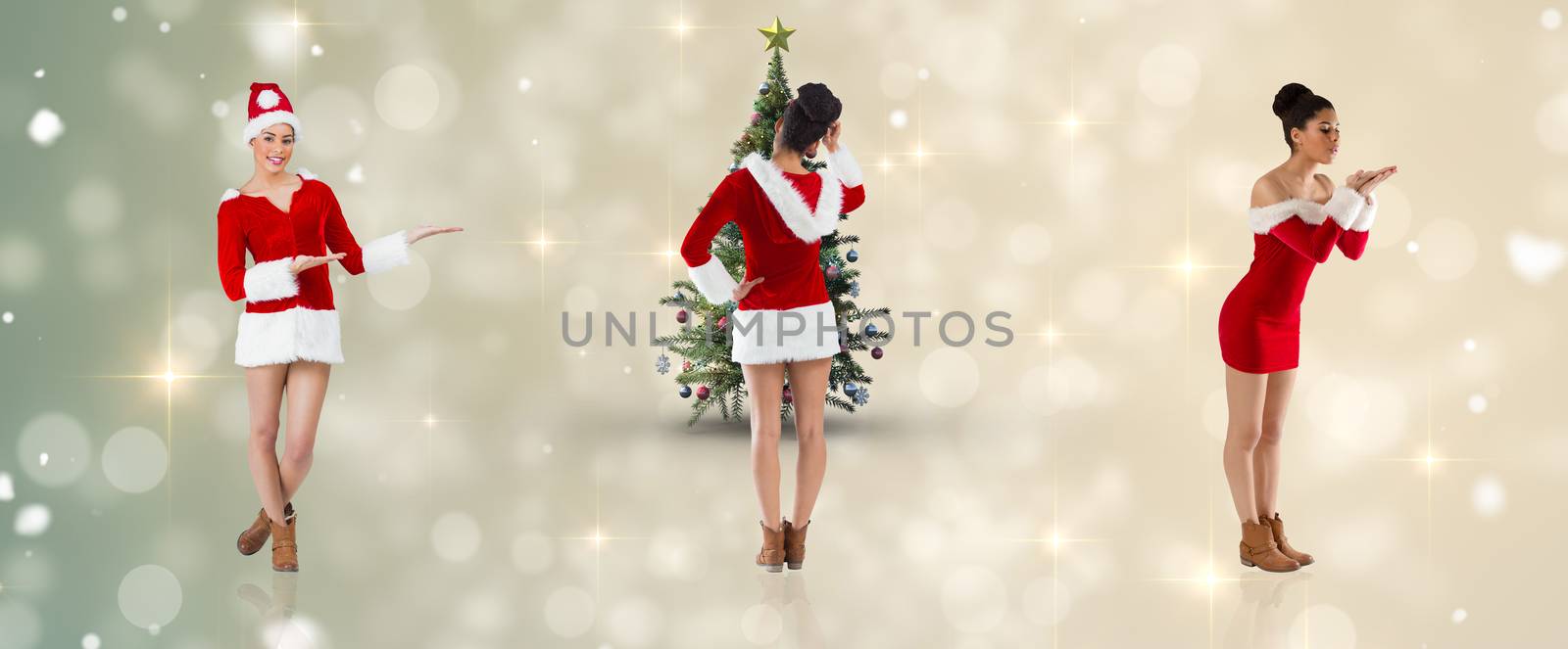 Composite image of different festive brunettes by Wavebreakmedia