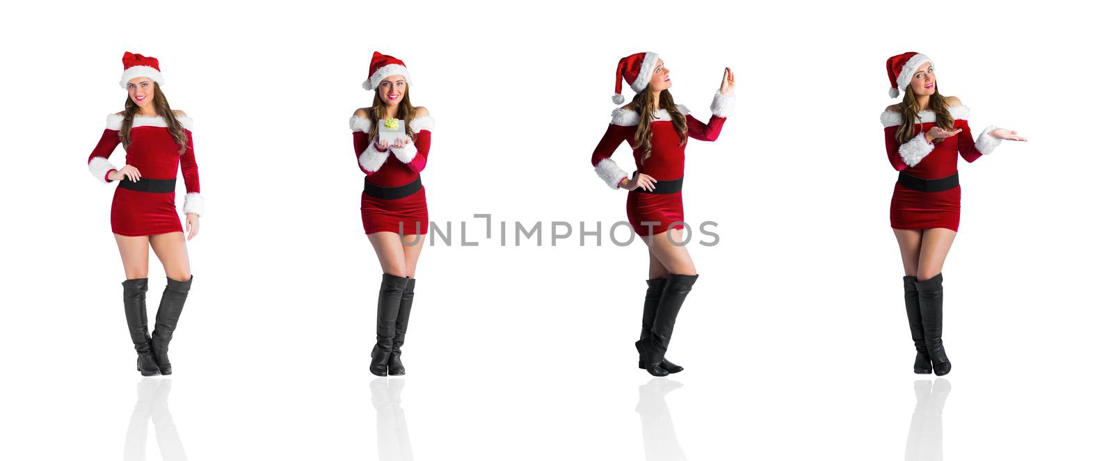 Composite image of different festive blondes on white background