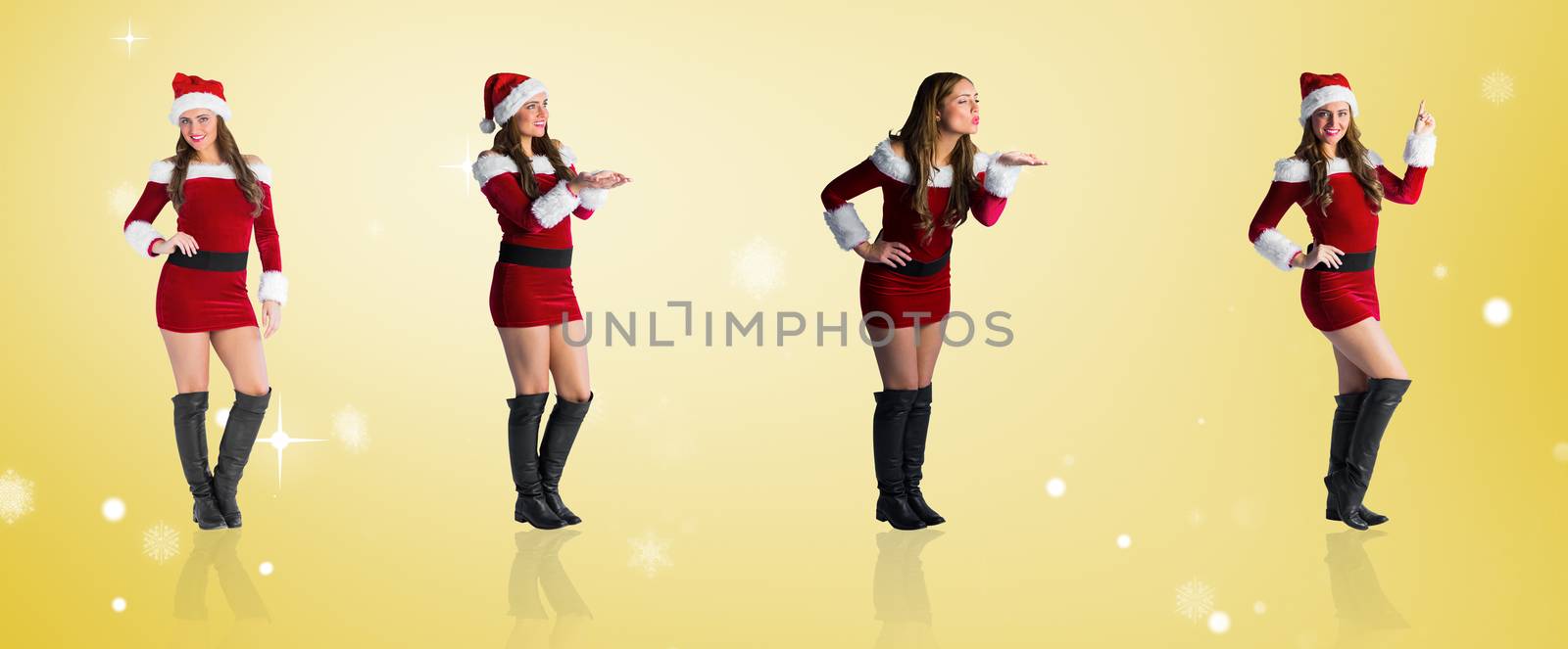 Composite image of different festive blondes against yellow vignette