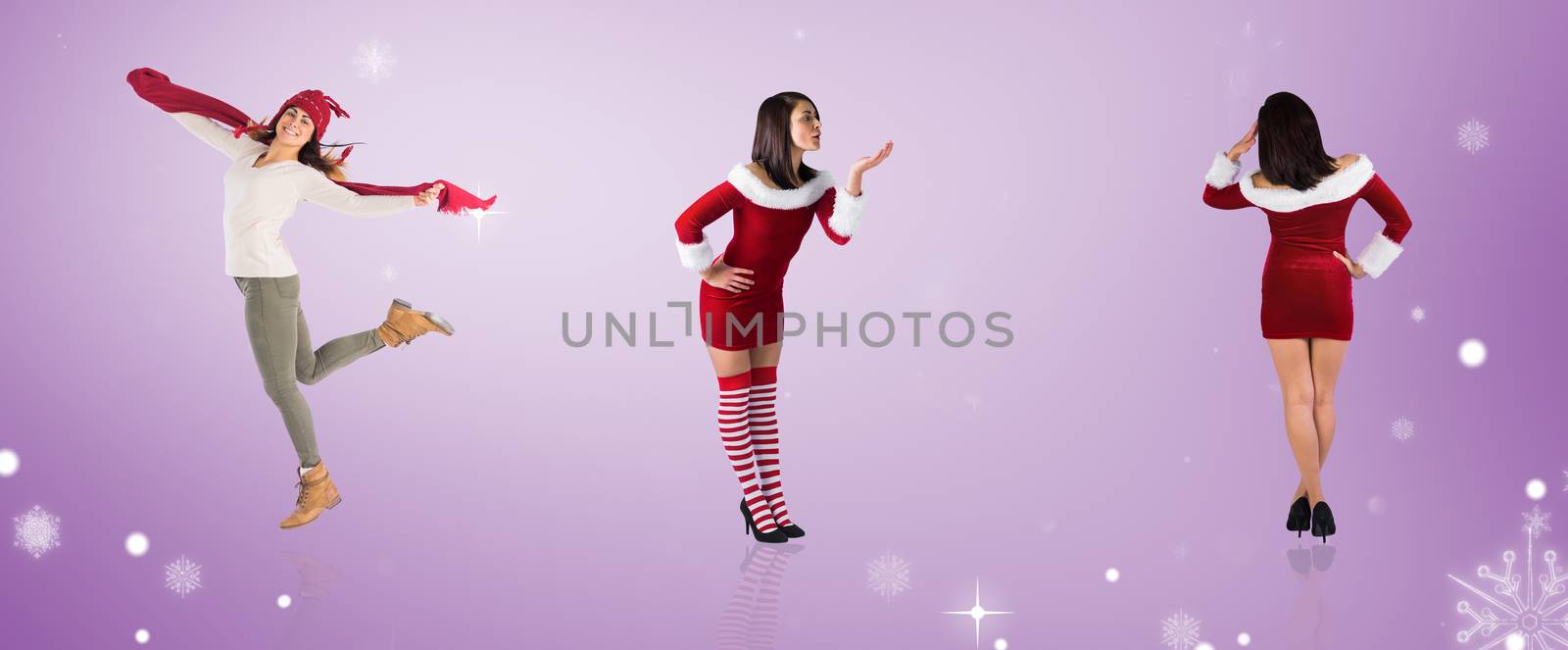 Composite image of different pretty girls in santa outfit  by Wavebreakmedia