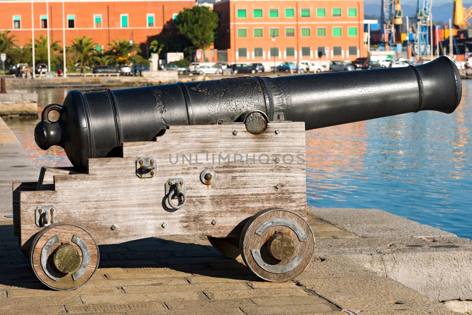 Old naval cannon 1819, harbor of La Spezia, Liguria, Italy