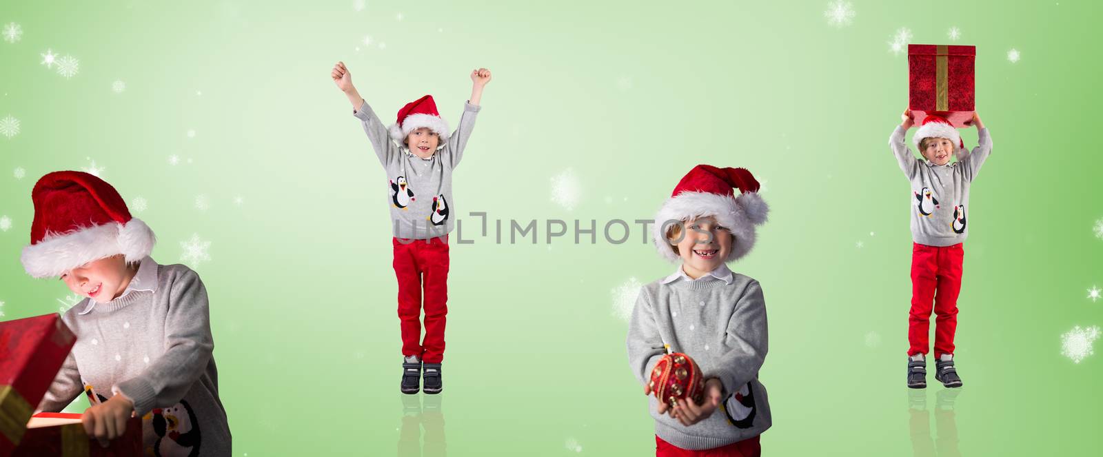 Composite image of different festive boys against green vignette