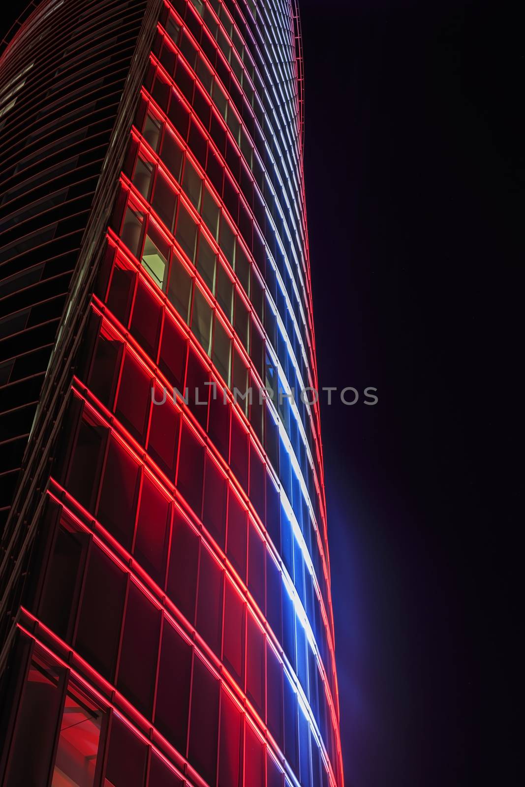 Red light windows, red lighting, city urban photo, architectural fragment, red light, red windows, exterior fragment, windows