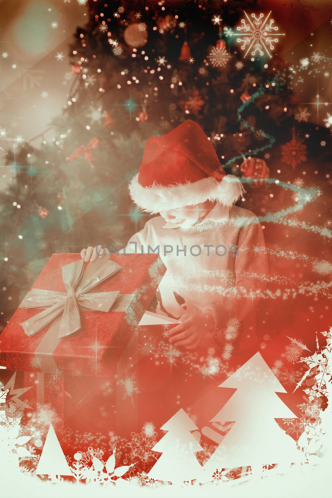 Composite image of child opening his christmas present by Wavebreakmedia