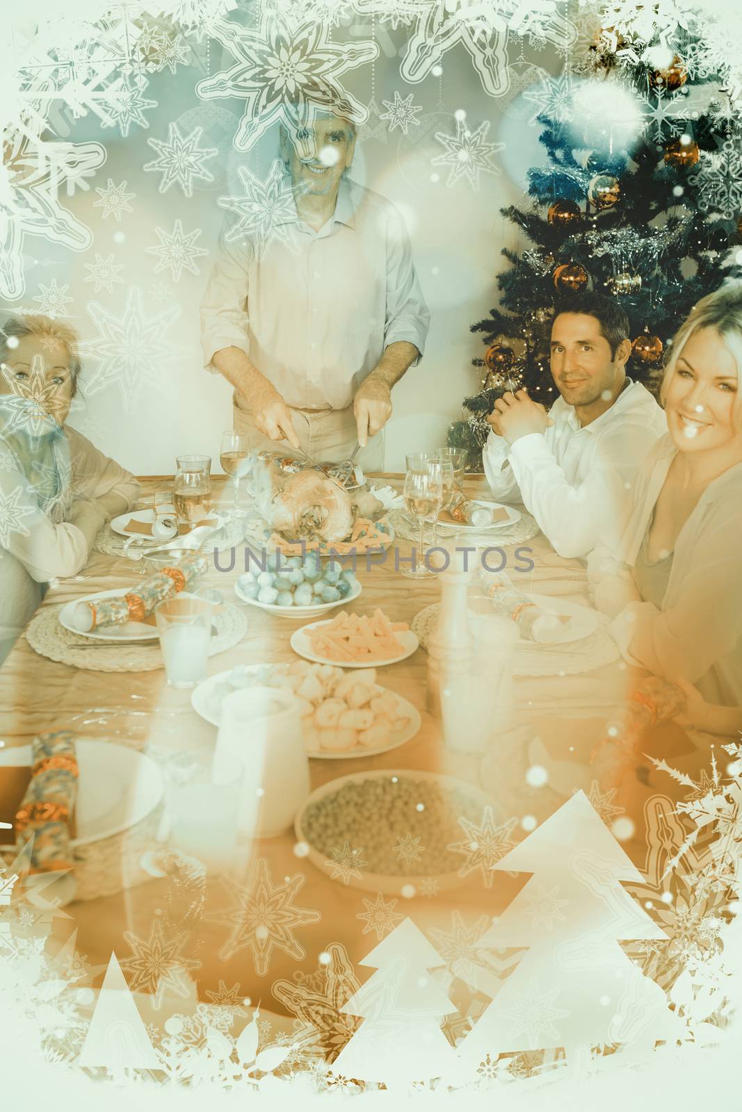 Composite image of happy grandfather carving the christmas turkey by Wavebreakmedia