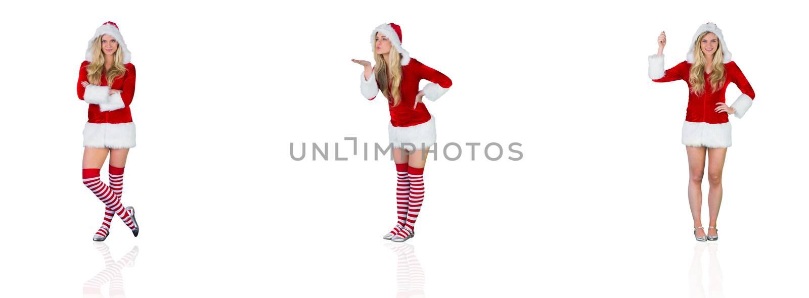 Composite image of pretty girl in santa outfit with arms crossed