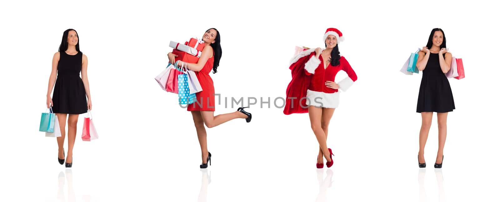 Composite image of woman walking with shopping bags by Wavebreakmedia