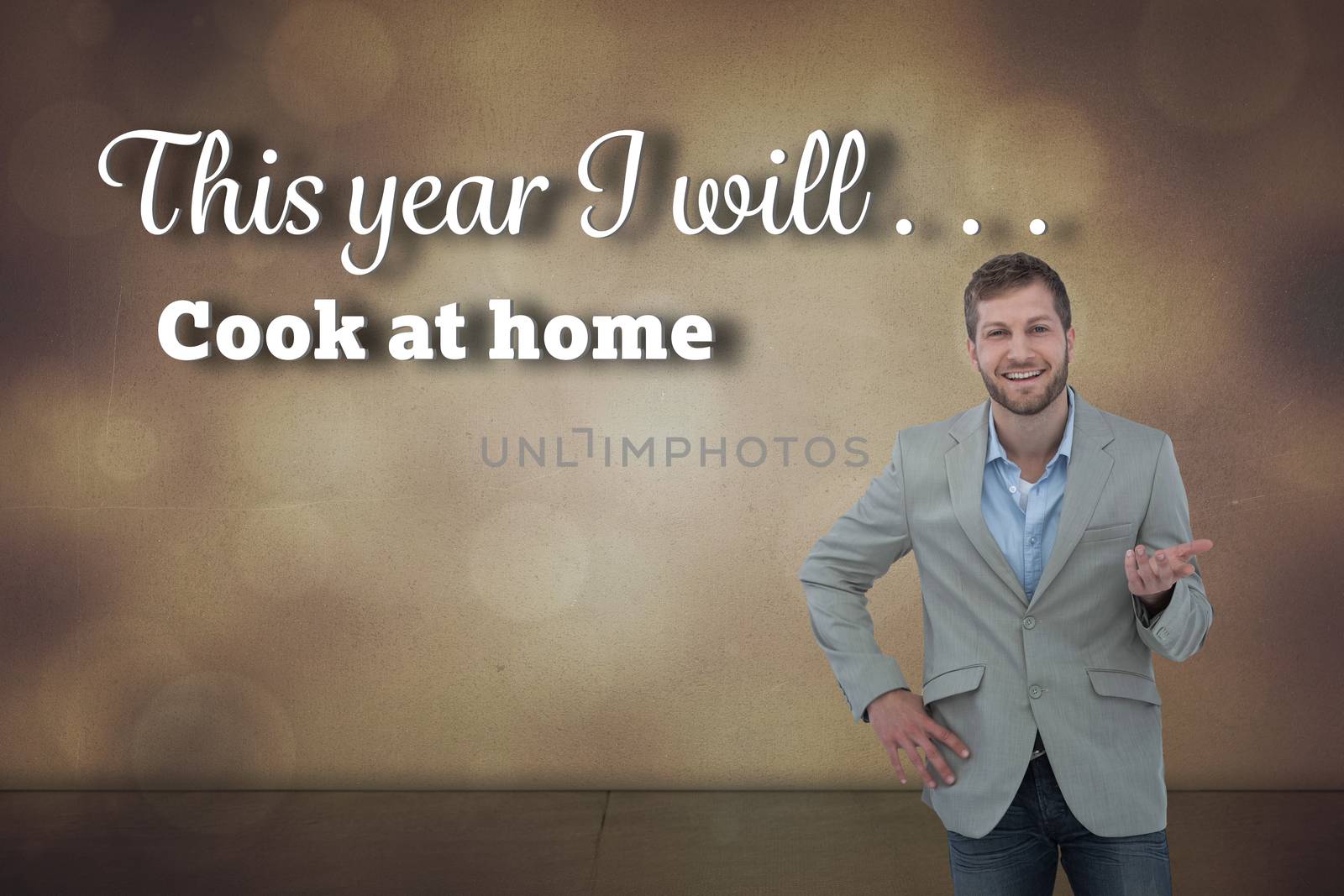 Composite image of stylish man smiling and gesturing by Wavebreakmedia