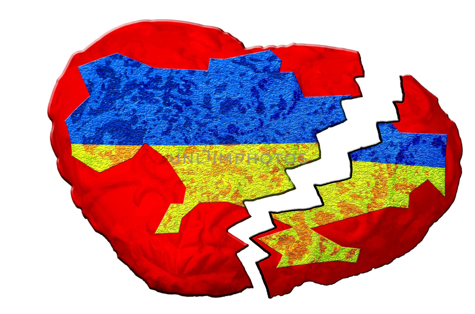 Broken heart with map of Ukraine. Symbolizes the decay of Ukraine.
