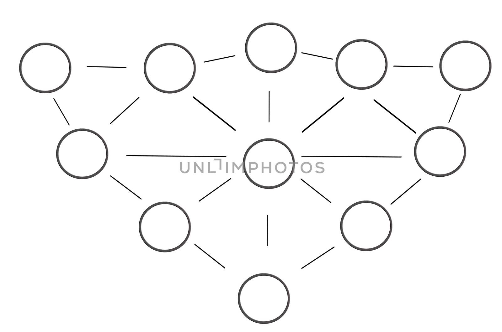Various circle with lines Connected. Symbolizes network.