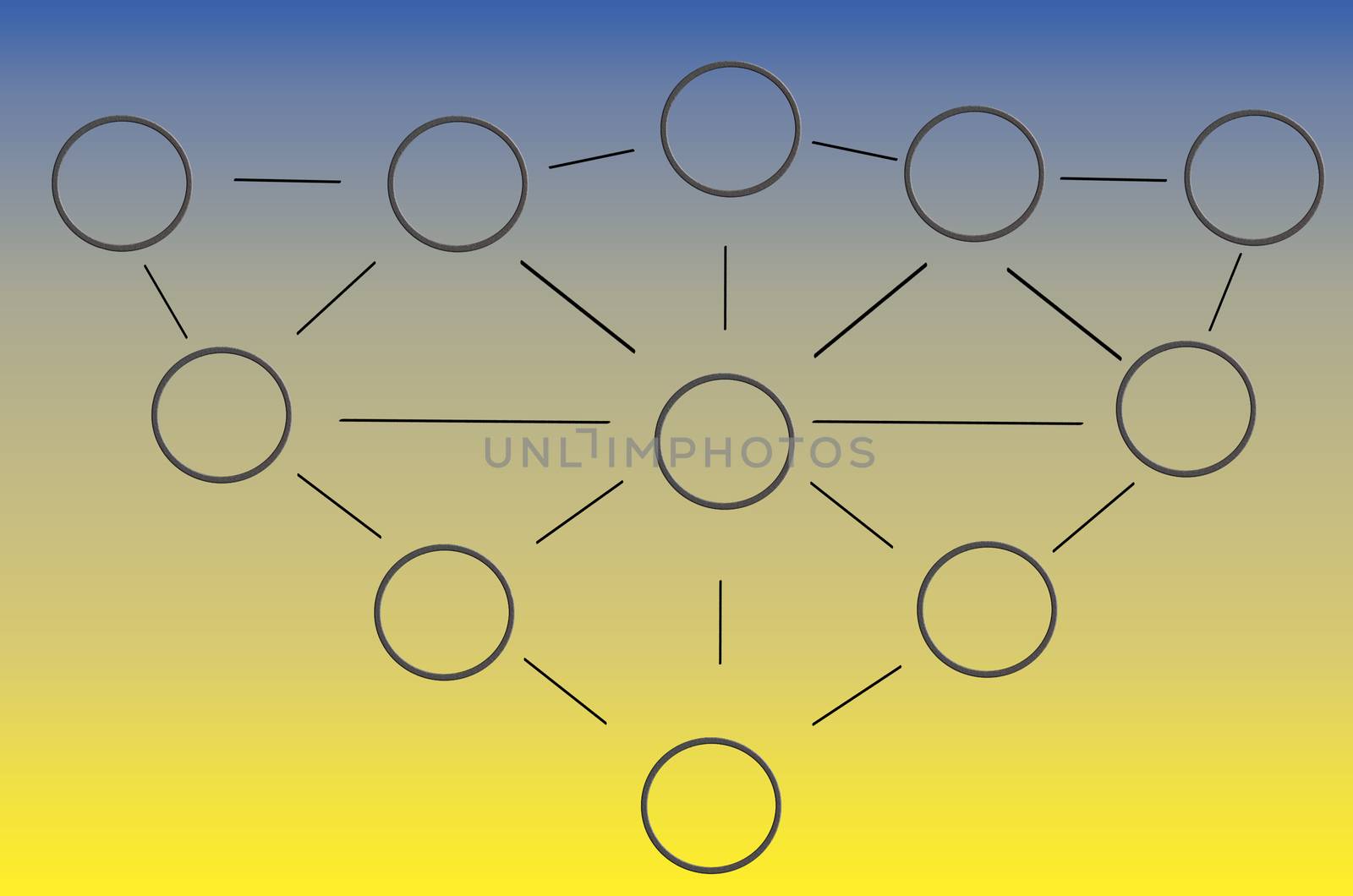 Various circuit connected with lines. Symbolizes network.