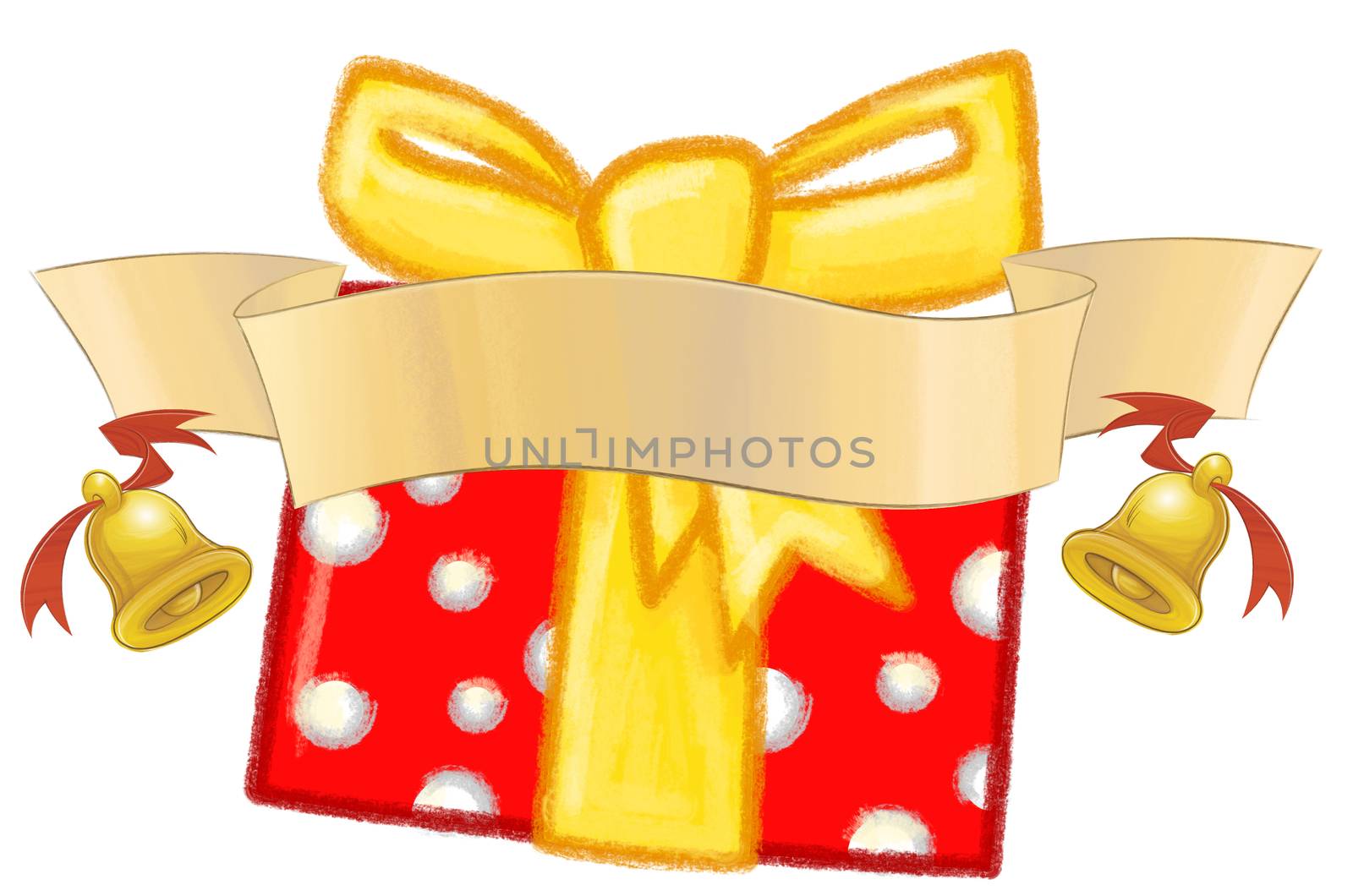 Christmas Package Gift with banner, background white-illustration