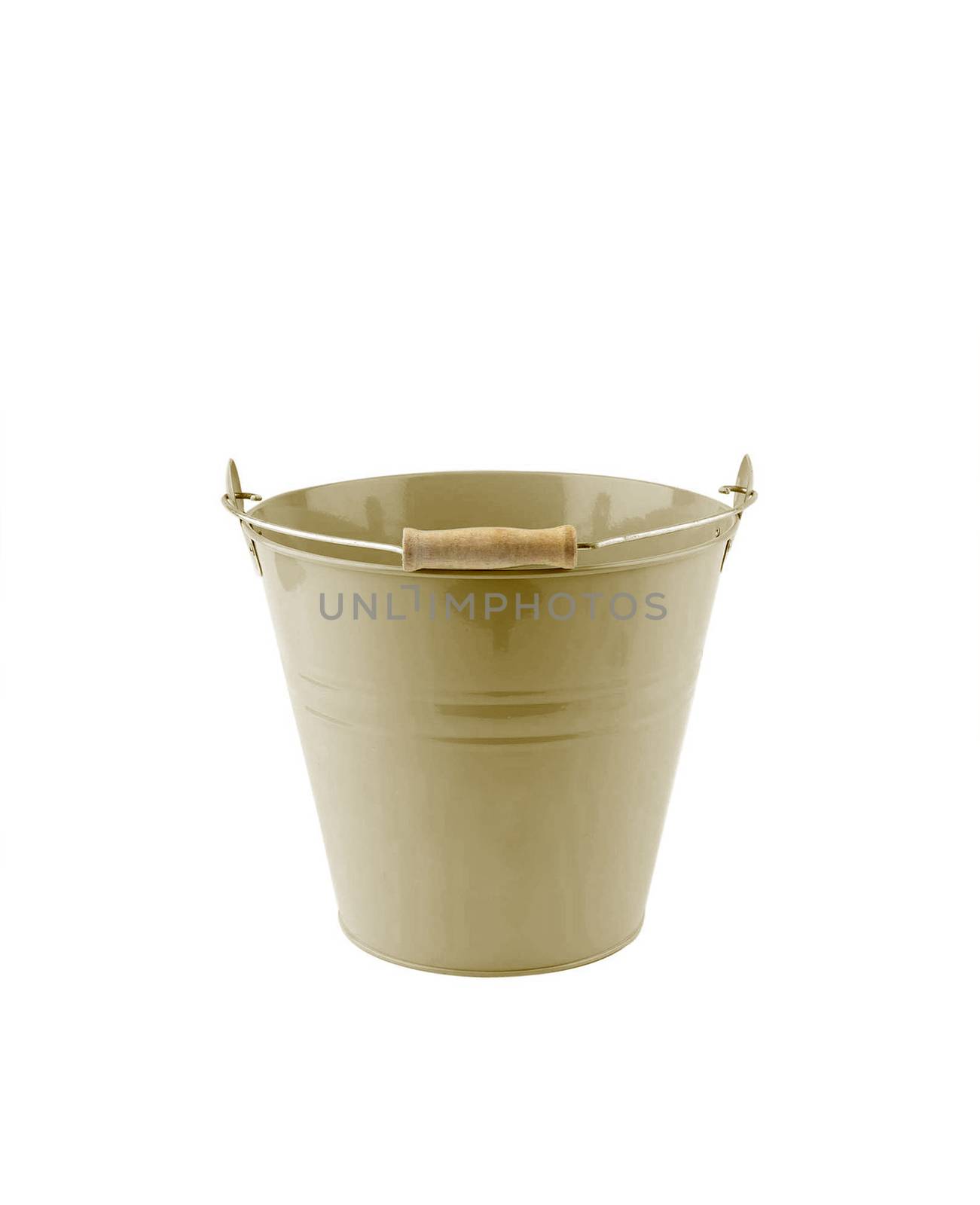 Small iron milling green bucket on white