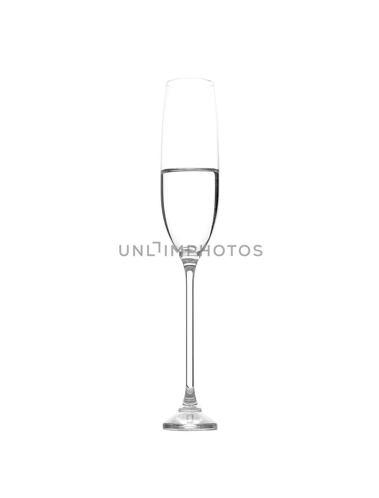 Champagne glass whith water isolated on white