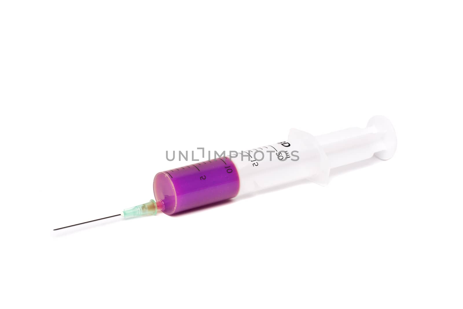 syringe with red medication isolated on white background