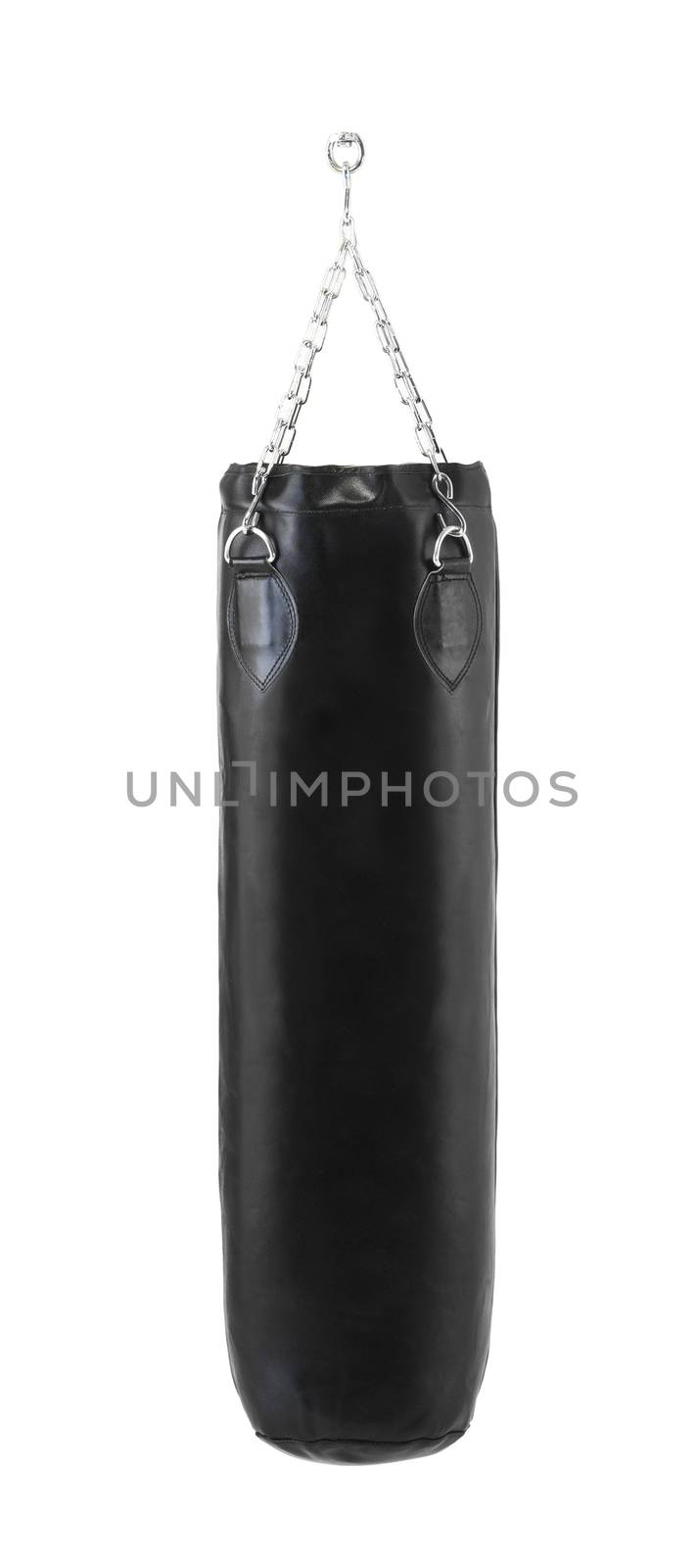 black Punching bag for boxing or kick boxing sport isolated on white background 