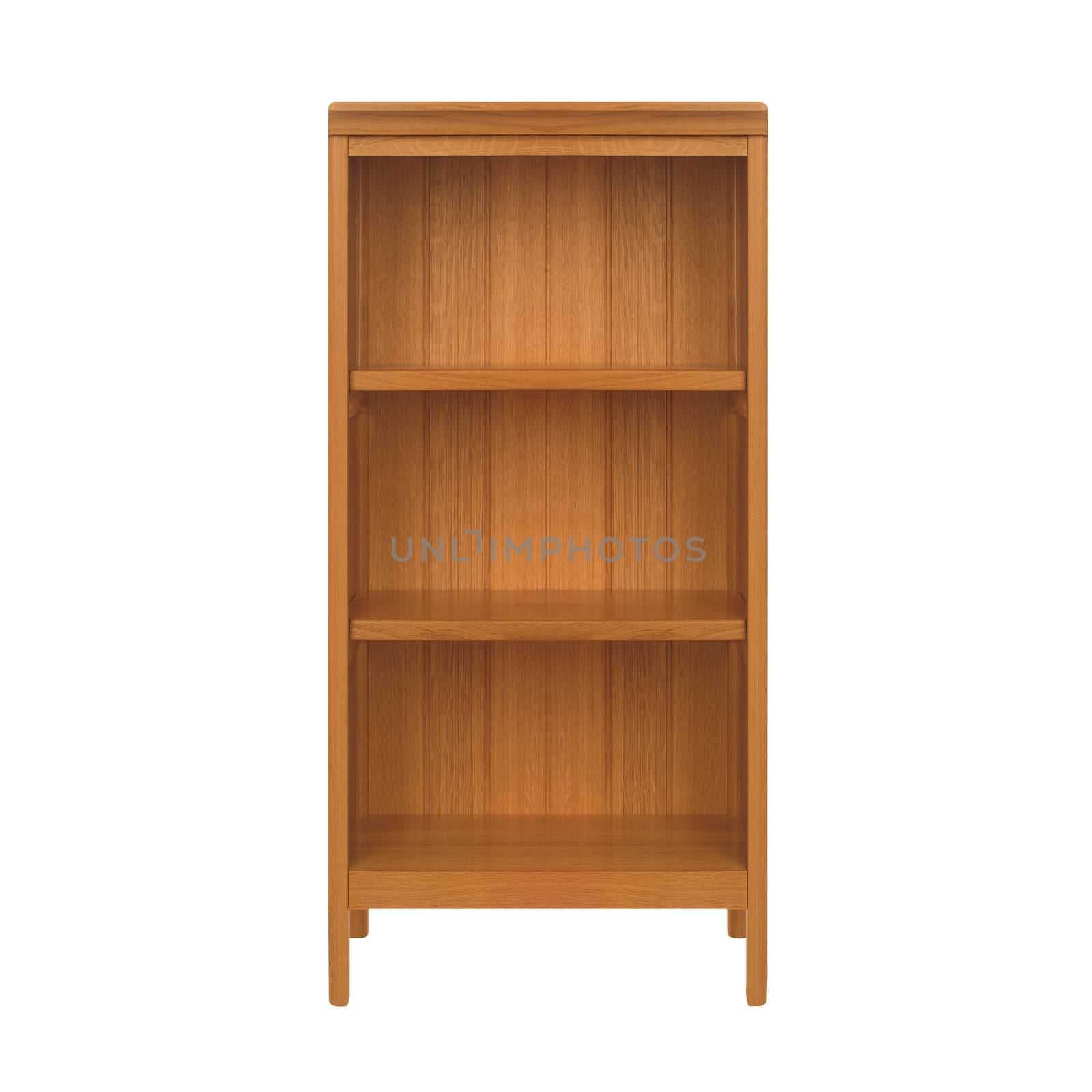 Empty bookshelf isolated on a white background closeup