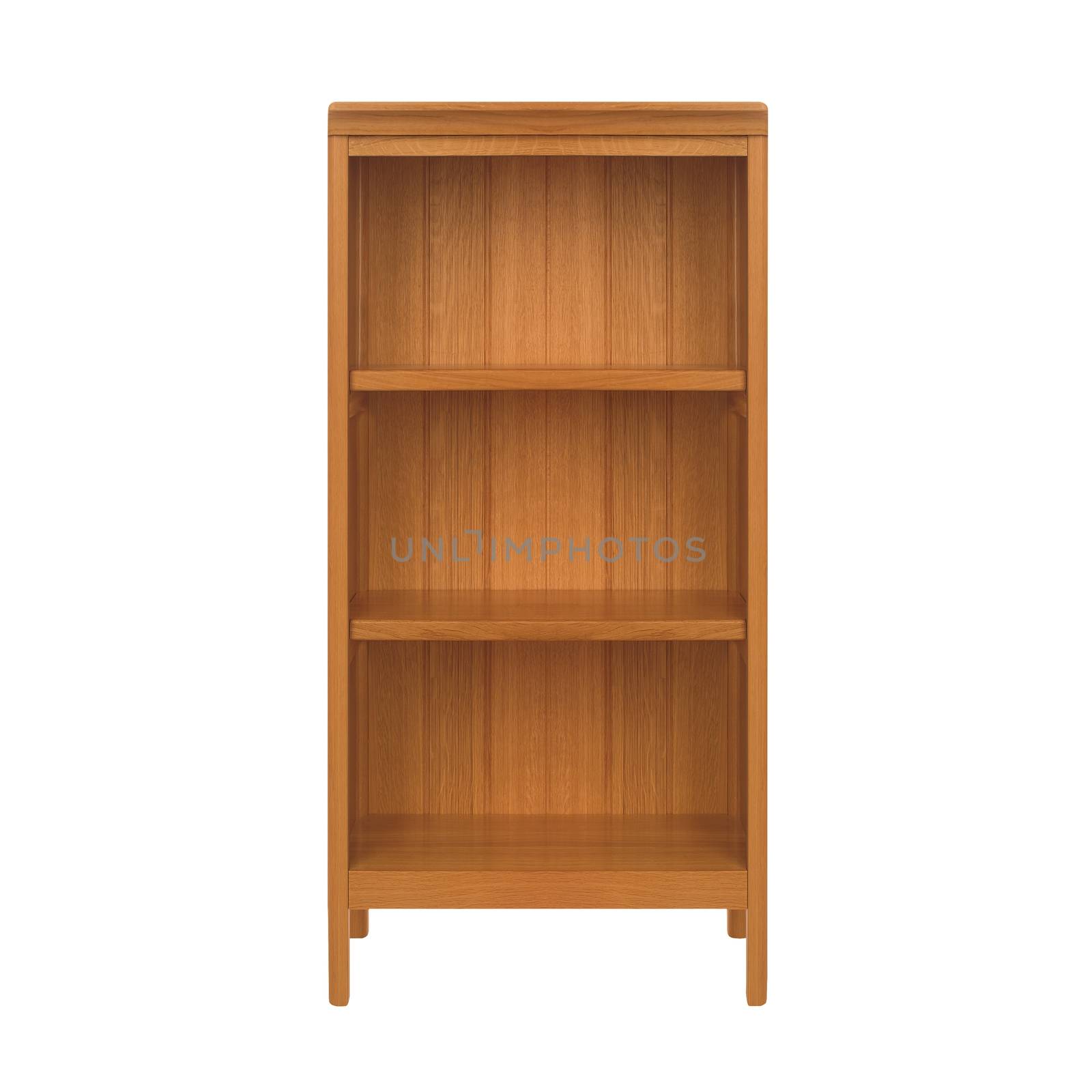 Empty bookshelf isolated on a white background closeup