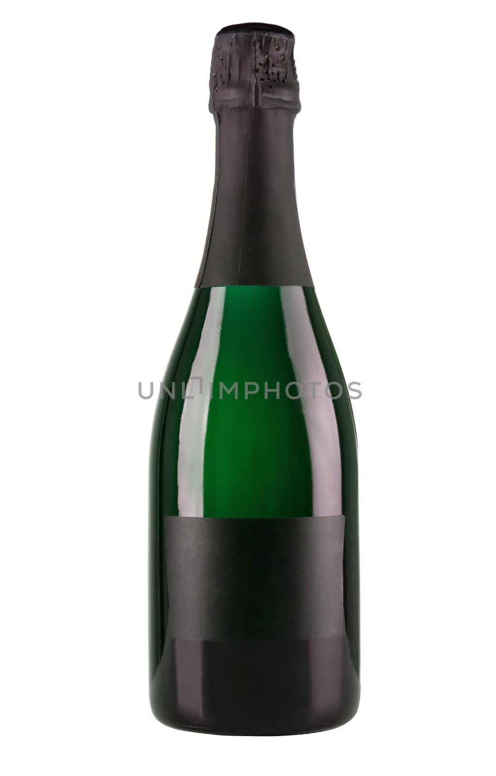 champagne bottle on a white background closeup