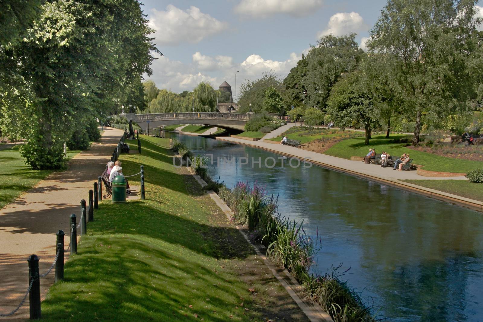 Stafford Park is a quiet spot to relax, watching the river Sow flow gently past.
