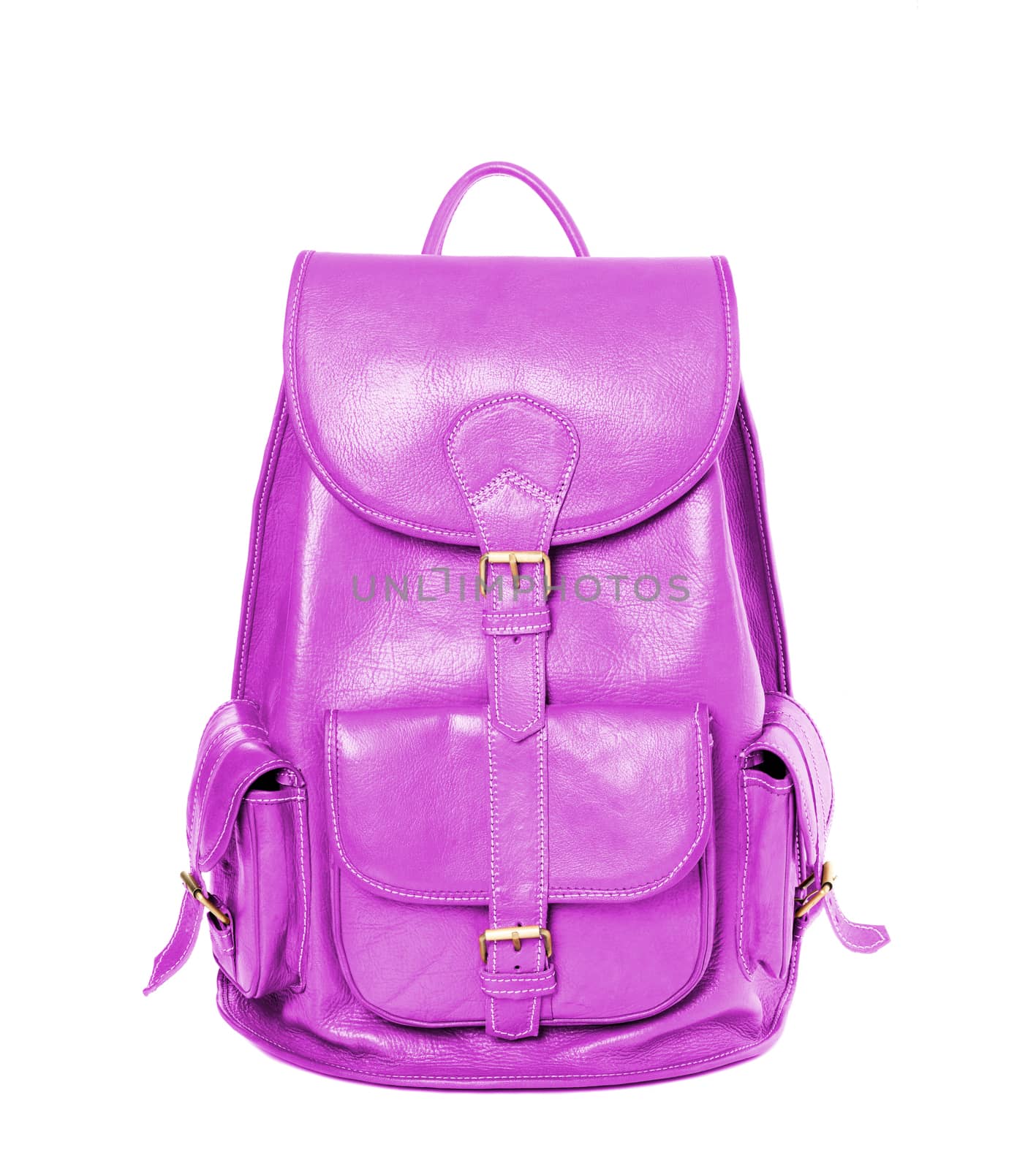 Leather backpack standing isolated on white background violet by Nanisimova