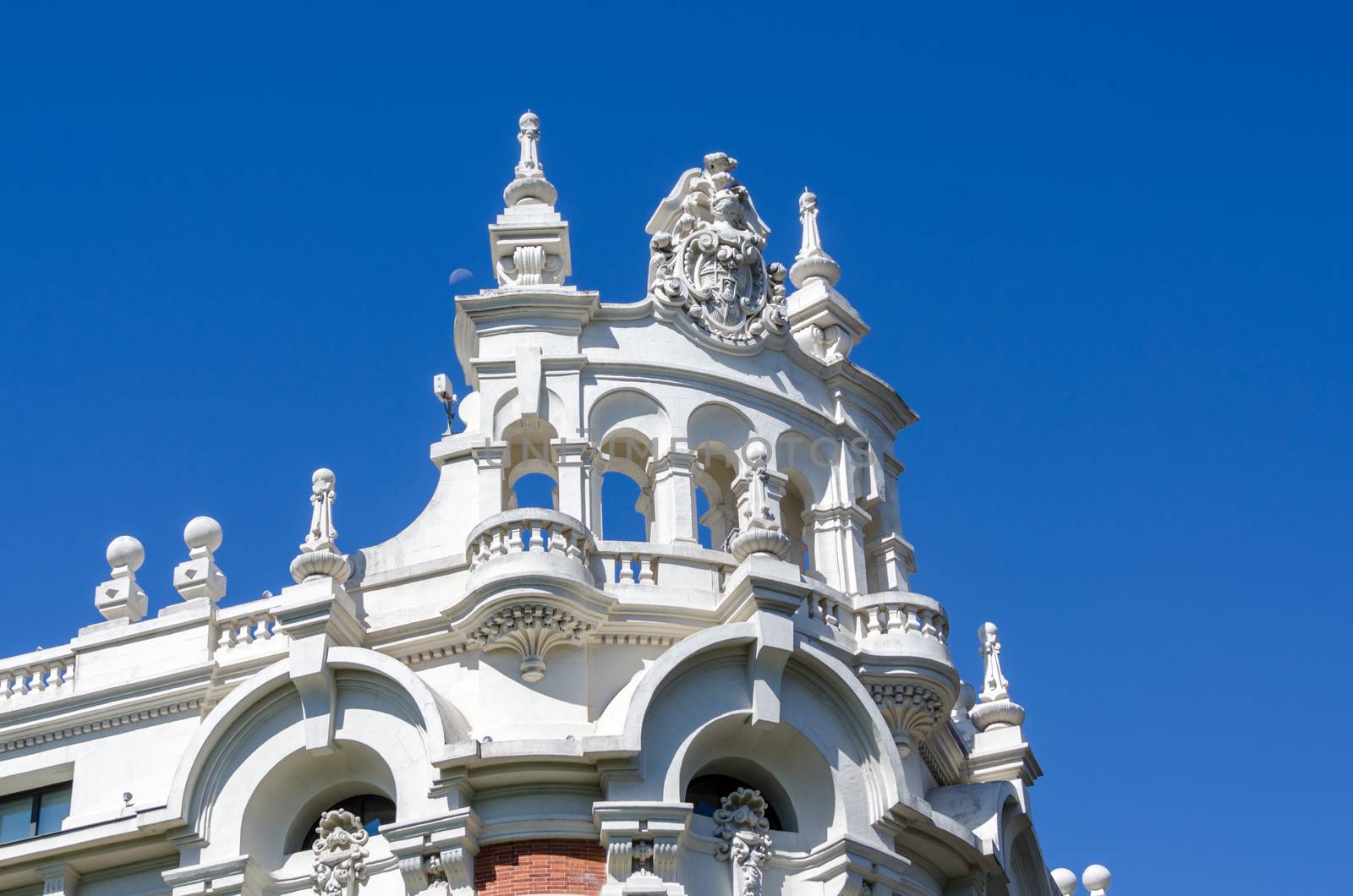 Facade part of a building on sky background in Madrid Spain