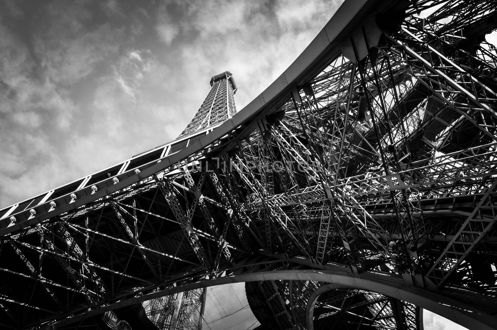 The Eiffel Tower in Paris in black and white