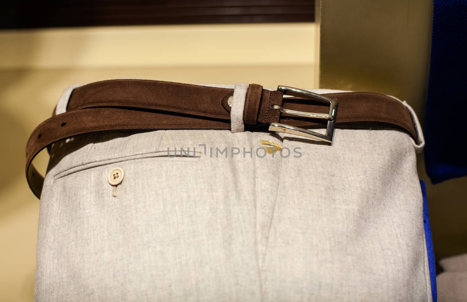 Close up of men's slacks exposed in the clothes shop