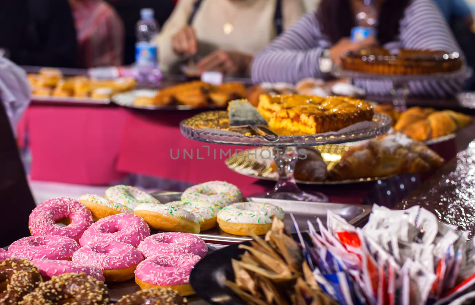View of delicious pastry in the counter bar
