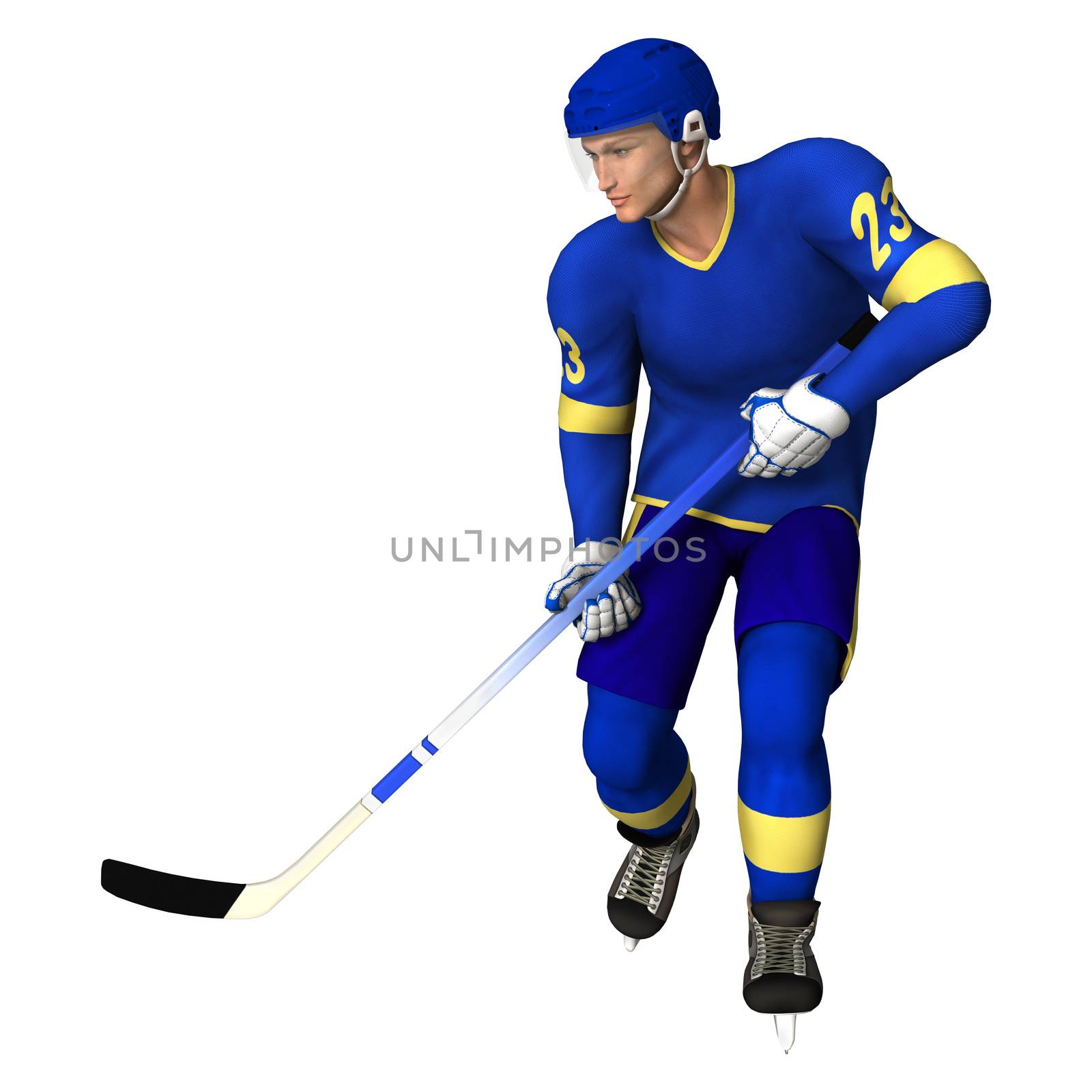 3D digital render of an ice hockey player isolated on white background