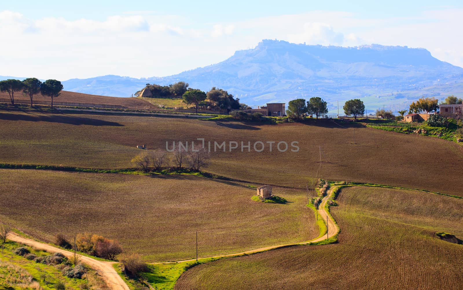 View of plowed field in the Leonforte countryside, Sicily