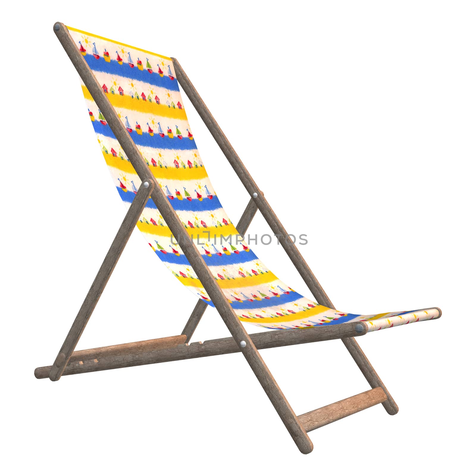 3D digital render of a deck chair isolated on white background