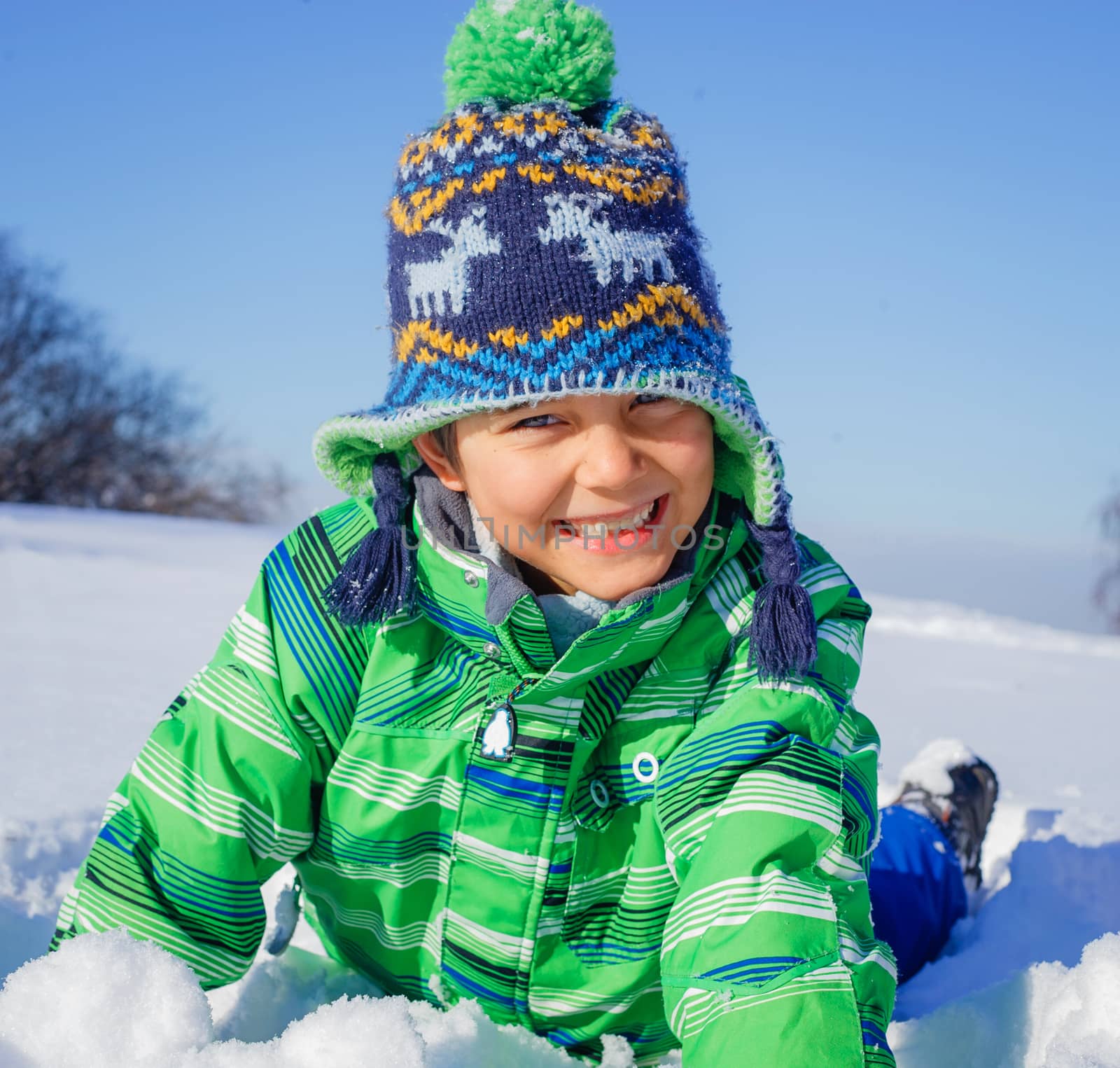 Winter, play, fun - Cute little boy having fun in winter park