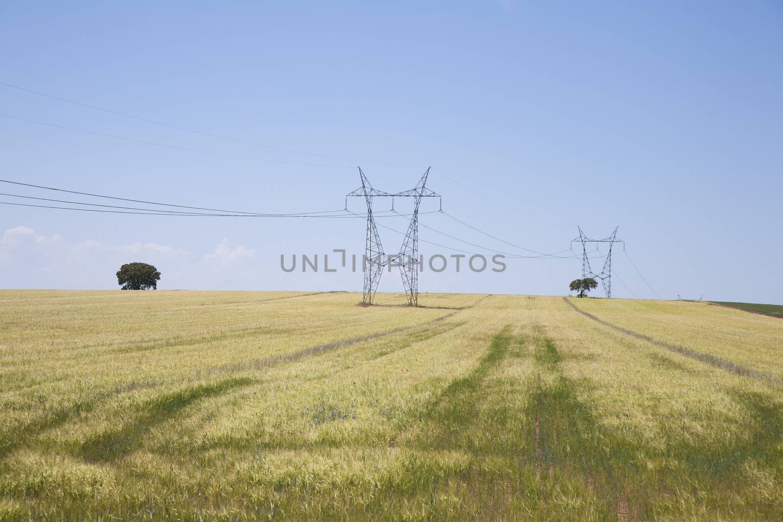 electric towers power line in landscape field Castilla Spain