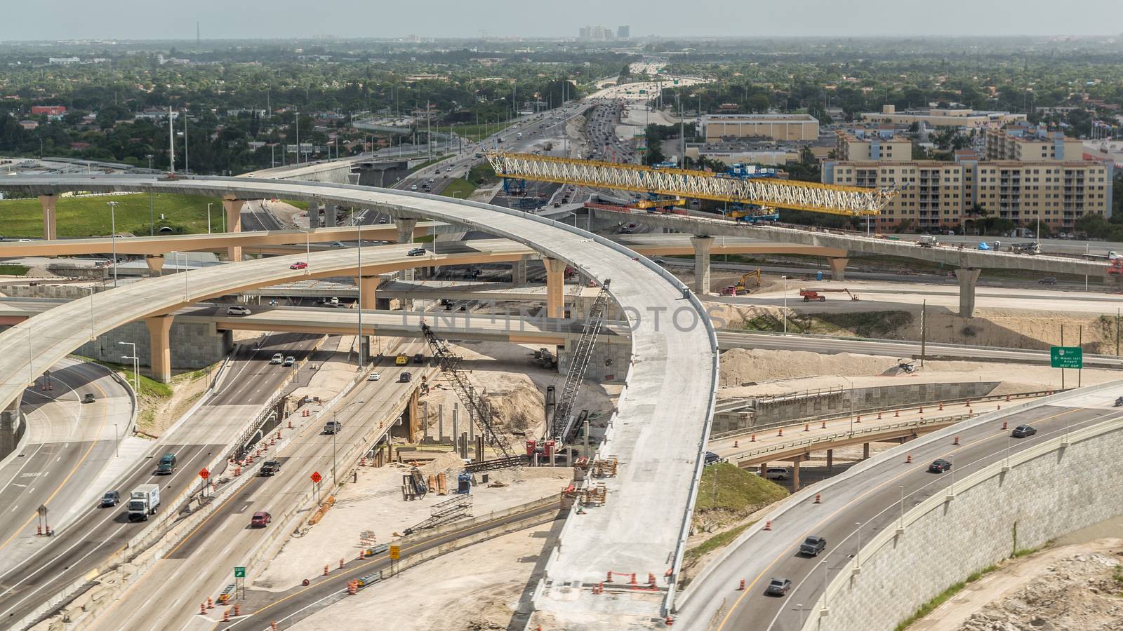 Heavy construction work getting underway on the highway system near Miami International Airport - August 2014
