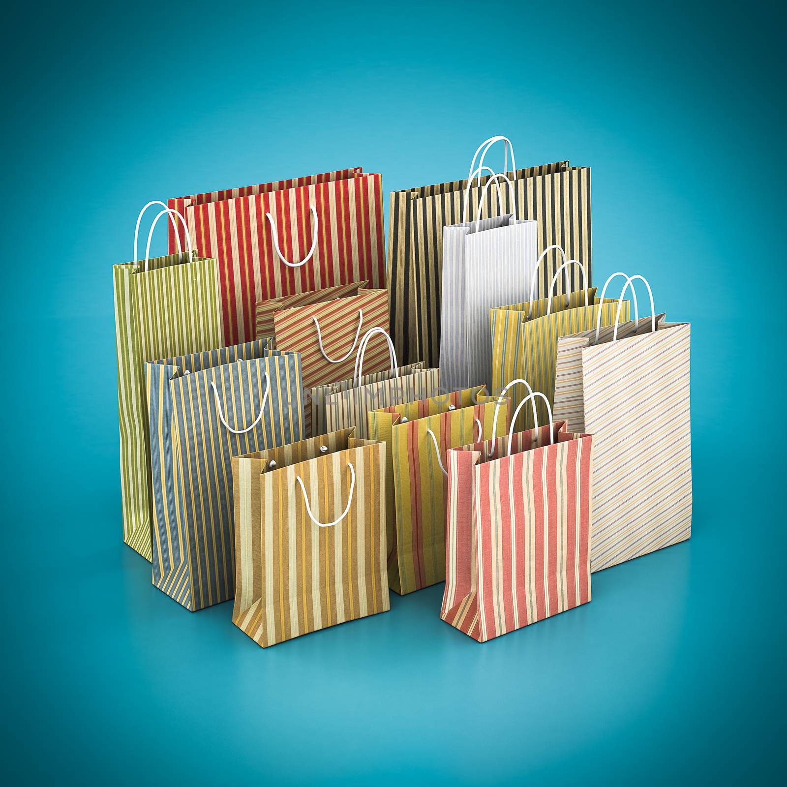 Beautiful gift bags  on a blue background