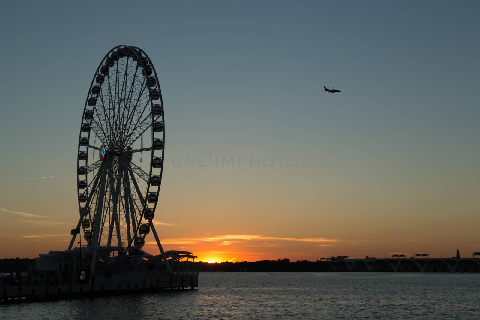 Beautiful summer sunset behind the Capital Wheel, National Harbor’s most iconic attraction